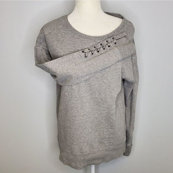 JOE'S JEANS gray sweatshirt Miaya Lace-Up sleeves‎ distressed ASO TV S - Picture 1 of 9